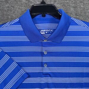 Nike Golf Dri-FIT Polo Shirt Mens XL Blue White Stripe Performance Golf Shirt